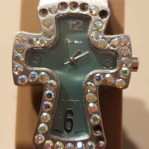10/$20 Geneva Platinum #6136 Silver/Blue Rhinestone Silicone Cross Women's Watch